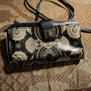 Sakroots Black & Cream Printed Crossbody Wallet